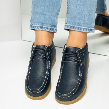 Ghete dama scurte cu siret albastre din Piele naturala MOD06604, 3, modlet.ro