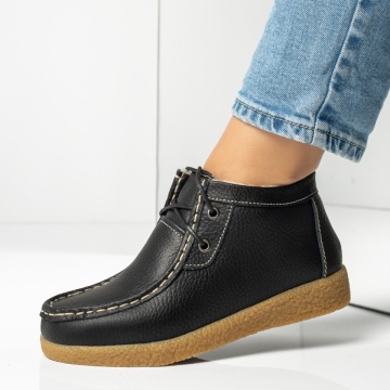 Ghete Dama, Ghete dama scurte cu siret negre din Piele naturala MOD06604, modlet.ro