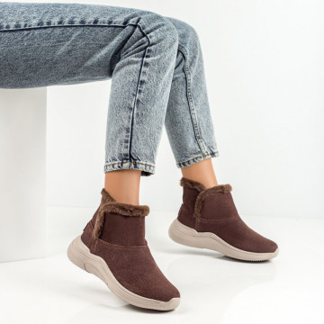 Ghete maro suede dama cu insertii de material elastic ELENA1, 2, modlet.ro