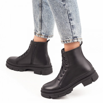 Ghete negre cu siret si fermoar dama din Piele naturala MOD07052, 4, modlet.ro