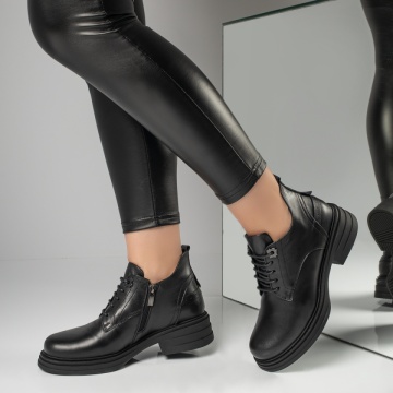 Ghete scurte dama cu siret negre din Piele naturala MOD12322, 3, modlet.ro