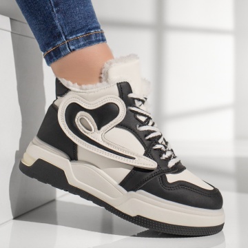 Ghete sport dama cu talpa groasa alb cu negru MOD10855, 4, modlet.ro