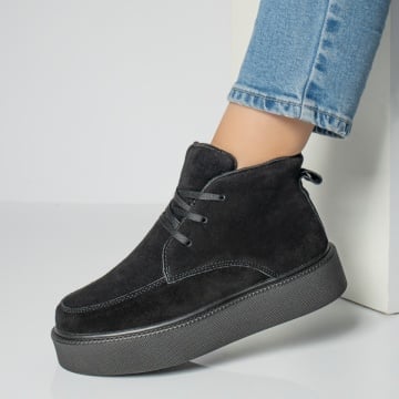 Ghete sport dama negre suede din Piele Naturala ZEF12218, 2, zeforia.ro