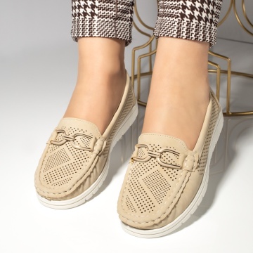 Mocasini dama bej cu accesoriu decorativ MOD13273, 3, modlet.ro