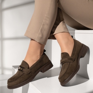 Mocasini dama cu talpa joasa khaki suede IRIS16