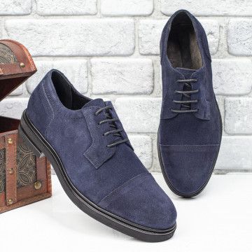 Pantofi barbati eleganti din Piele naturala albastri suede MOD10674, 3, modlet.ro