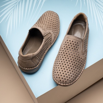 Pantofi casual barbati cu perforatii bej din Piele naturala MOD13434, 2, modlet.ro