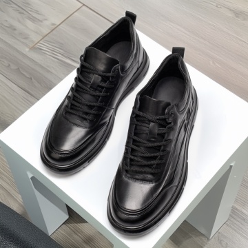 Pantofi casual barbati cu talpa groasa negri din Piele naturala MOD12101