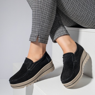 Pantofi casual cu platforma negri suede din Piele naturala MOD11690, 3, modlet.ro