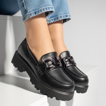 Pantofi casual cu talpa groasa si accesoriu metalic negri MOD13247, 2, modlet.ro