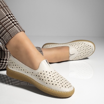 Pantofi casual dama albi cu perforatii MOD13267, 3, modlet.ro