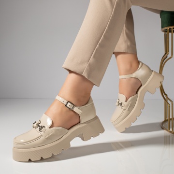 Pantofi casual dama bej cu catarama MOD11843, 3, modlet.ro