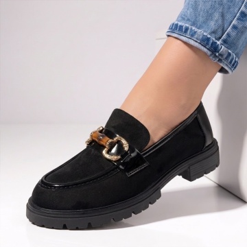 Pantofi casual dama cu accesoriu decorativ negru suede LILI20, 2, modlet.ro