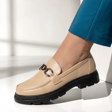 Pantofi casual dama cu accesoriu metalic bej LILI4, 2, modlet.ro