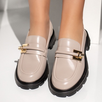 Pantofi casual dama cu accesoriu metalic bej MOD13369, 2, modlet.ro
