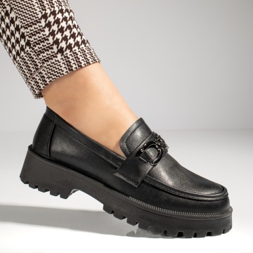Pantofi casual dama cu accesoriu metalic negri MOD12989, 3, modlet.ro