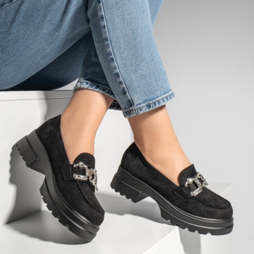 Pantofi casual dama cu accesoriu metalic negru suede MOD13249, 2, modlet.ro