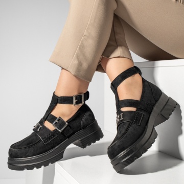 Pantofi casual dama cu aplicatii metalice negru suede ZEF13095, 4, zeforia.ro