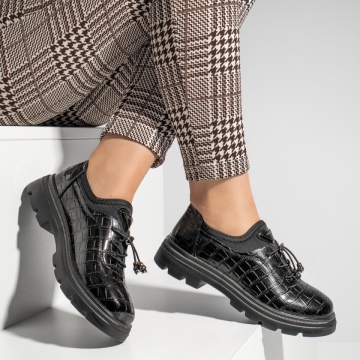 Pantofi casual dama cu aspect lucios negri MOD10974, 2, modlet.ro