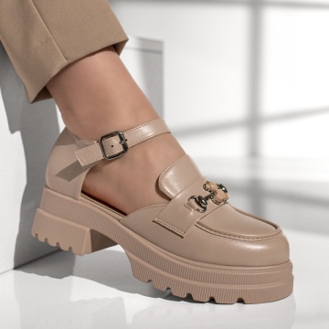 Pantofi casual dama cu bareta si accesoriu decorativ bej MOD13015, 4, modlet.ro