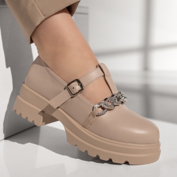 Pantofi casual dama cu bareta si strasuri bej MOD13094, 4, modlet.ro