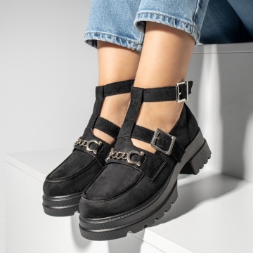 Pantofi casual dama cu bareta si tapla groasa negru suede MOD13250, 4, modlet.ro