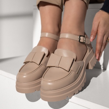 Pantofi casual dama cu fundita si bareta bej MOD13013, 2, modlet.ro