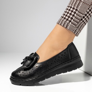 Pantofi dama, Pantofi casual dama cu fundita si perforatii negri MOD14330, modlet.ro