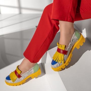 Pantofi casual dama cu imprimeu galben cu gri din Piele naturala ZEF13199, 3, zeforia.ro