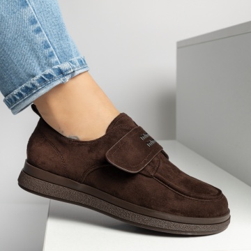 Incaltaminte dama, Pantofi casual dama cu inchidere cu scai maro suede IRIS18, modlet.ro
