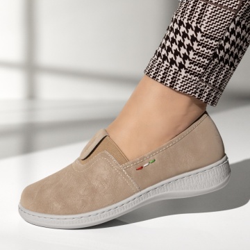 Pantofi casual dama cu insertie de material elastic bej MOD14249, 2, modlet.ro