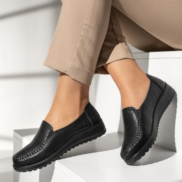 Reduceri pantofi casual dama, Pantofi casual dama cu insertie de material elastic negri DORA38, modlet.ro