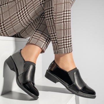 Pantofi casual dama cu insertie de material elastic negri MOD13096, 2, modlet.ro