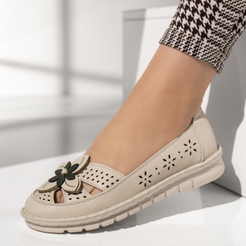 Pantofi casual dama cu model floral bej MOD13318, 2, modlet.ro