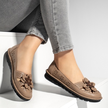 Pantofi casual dama cu model floral maro MOD13318, 4, modlet.ro