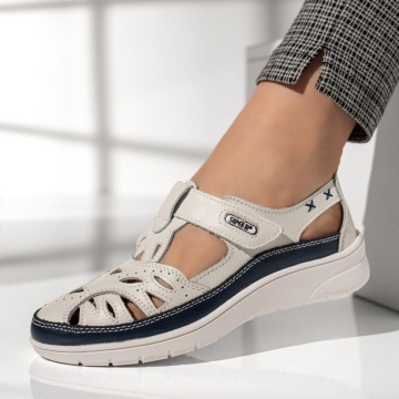 Pantofi casual dama cu perforatii alb cu albastru MOD13068, 4, modlet.ro