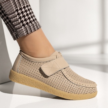 Pantofi casual dama cu perforatii bej din Piele naturala DORA1, 3, modlet.ro