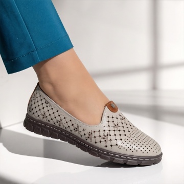 Pantofi casual dama cu perforatii gri din Piele naturala SARA9, 3, modlet.ro