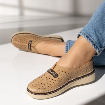 Pantofi casual dama cu perforatii khaki EVA9