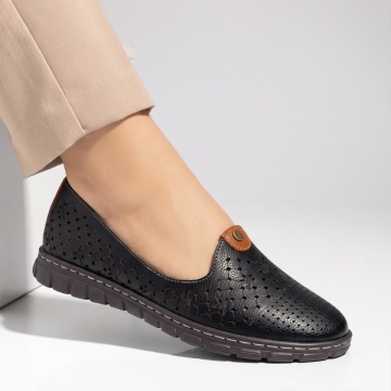 Pantofi casual dama cu perforatii negri din Piele naturala SARA9, 3, modlet.ro