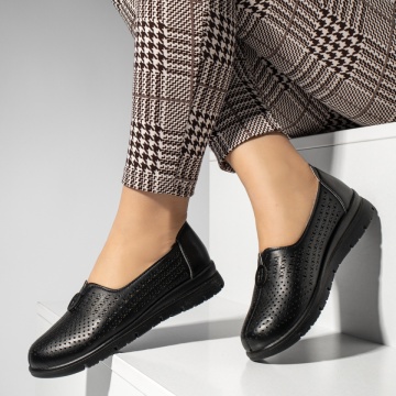 Pantofi casual cu platforma, Pantofi casual dama cu perforatii negri MOD14244, modlet.ro