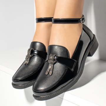 Pantofi casual dama cu pietre aplicate si bareta negri MOD10980, 2, modlet.ro