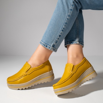 Pantofi casual dama cu platforma galbeni din Piele naturala MOD10093, 2, modlet.ro