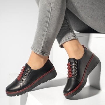 Pantofi casual dama cu platforma negru cu visiniu MOD033818, 1, modlet.ro