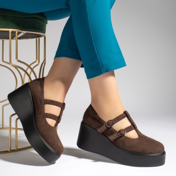 Pantofi casual dama cu platforma si barete maro suede MOD13447, 4, modlet.ro