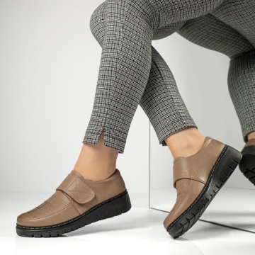 Pantofi casual dama cu platforma si inchidere cu scai bej MOD13050, 2, modlet.ro