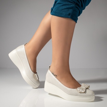 Pantofi casual dama cu platforma si perforatii albi MOD11017, 3, modlet.ro