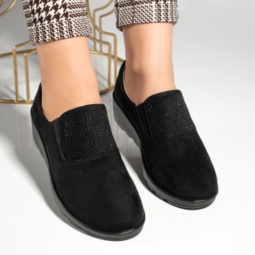 Pantofi casual dama cu platforma si strasuri negru suede MOD12986, 3, modlet.ro