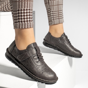 Pantofi casual dama cu scai si perforatii gri MOD13228, 3, modlet.ro