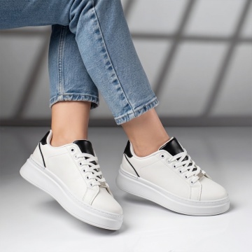 Pantofi casual dama cu siret alb cu negru NORA3, 3, modlet.ro
